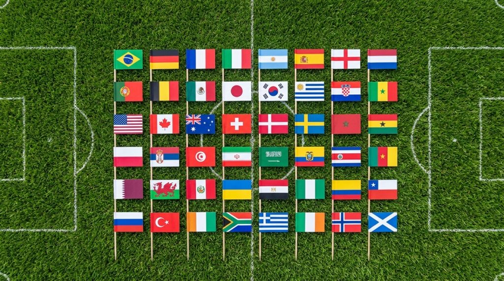 All 48 World Cup 2026 Teams - Country flags on football pitch